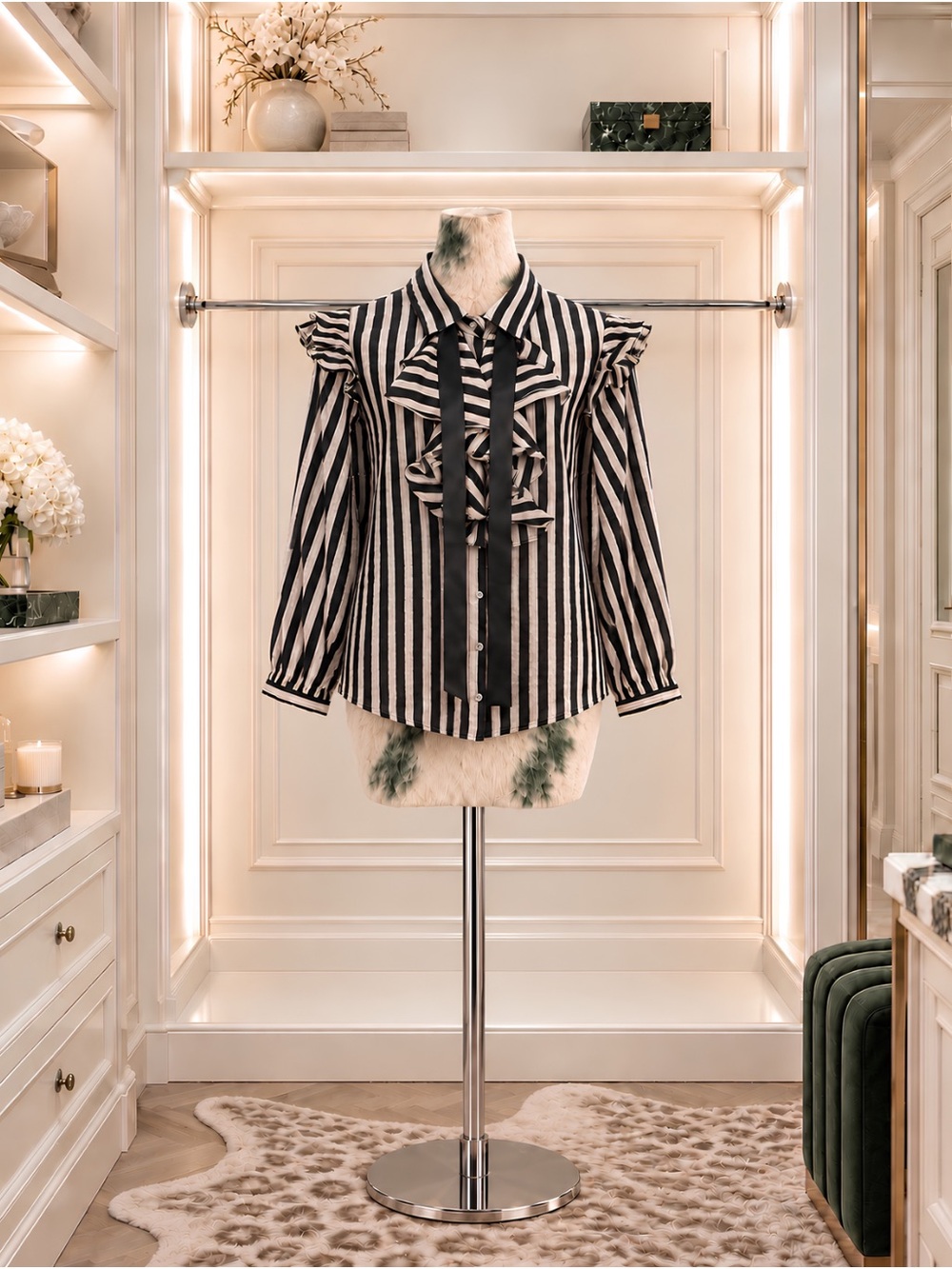 Fashion Nova Black and White Striped Ruffle Tie-Front Blouse